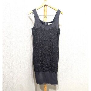 Vtg Bieff Basix Silk Beaded Dress Size 10 Dark Gray Cocktail Formal Sheath Gala
